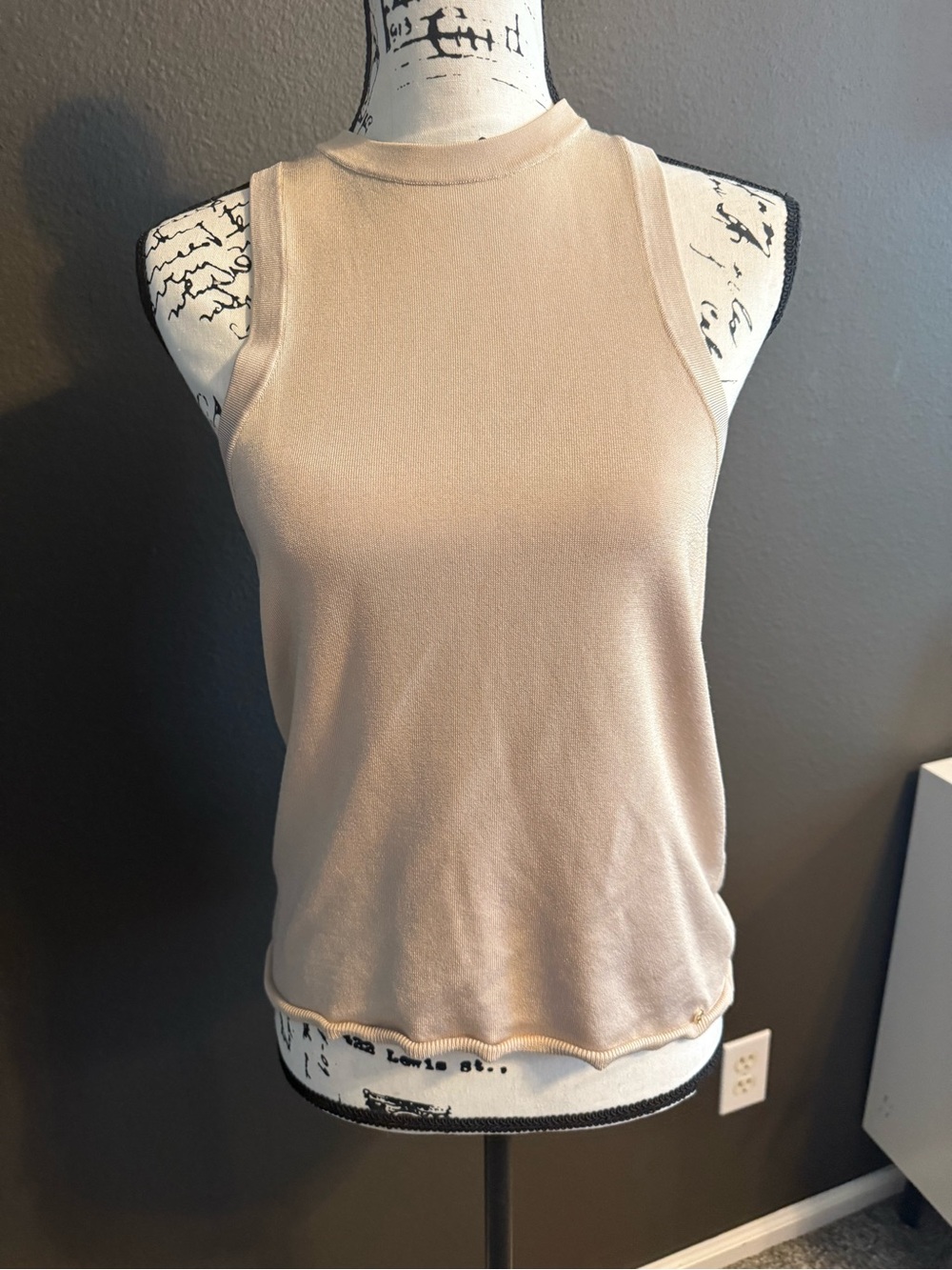 Anine Bing Neutral Beige Ribbed Crewneck Tank